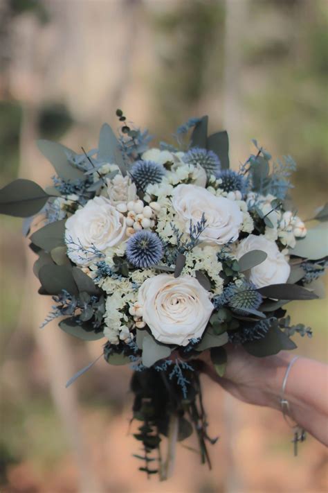 Dusty Blue Bouquet | Blue and Gray Bouquet | Blue Bouquet | White ...