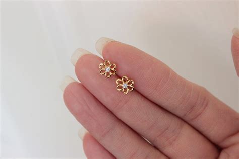 Flower Stud Earrings, Tiny Gold Studs, Dainty Stud Earrings, Children ...