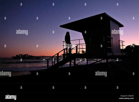 Sunset at the beach of Capitola Beach with Lifeguard Posten, Capitola ...