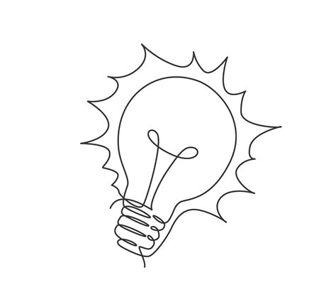 Single continuous line drawing of shining lightbulb for creativity logo ...