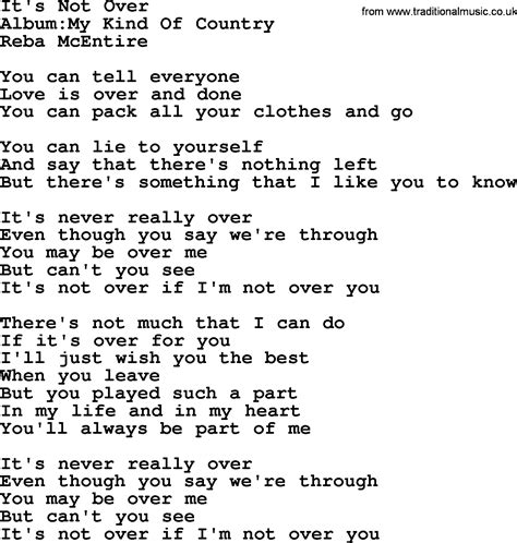 It's Not Over, by Reba McEntire - lyrics