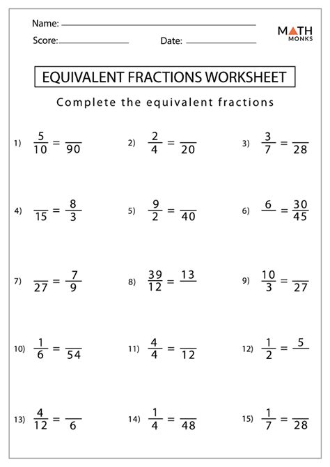 Equivalent Fractions Worksheets - Math Monks