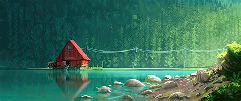 [3440 x 1440] Forest Lake Minimalism Ultrawide Crop | 3440x1440 ...