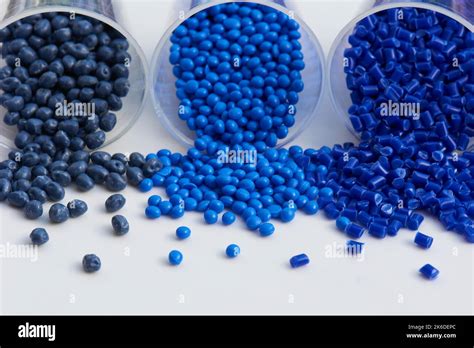 different blue plastic resin granulates for injection moulding process ...