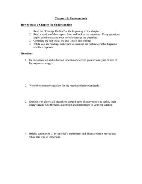 Chapter 10: Photosynthesis