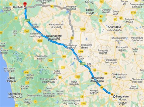 Bangalore to Hubli by Road - Distance, Time & Highway information