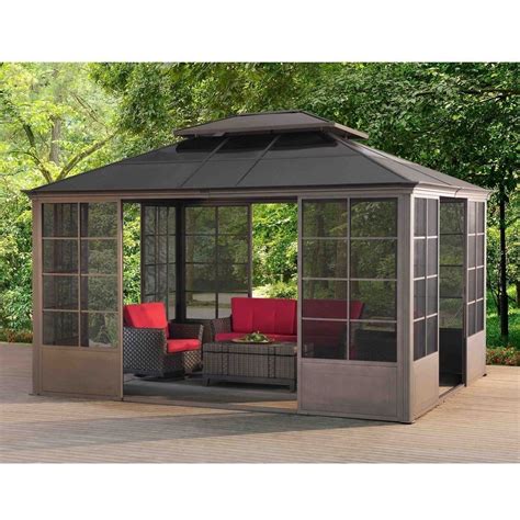 Screen House Outdoor Gazebo Hardtop Patio Backyard Pergola Deck Steel ...