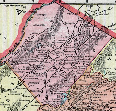 Sussex County, New Jersey, 1905, Map, Cram, Newton, Hamburg, Montague