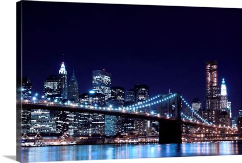 Brooklyn Bridge and Manhattan Skyline At Night, New York City Wall Art ...