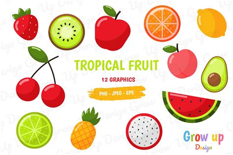 Tropical Fruit Clipart Set Graphic by Grow up design · Creative Fabrica