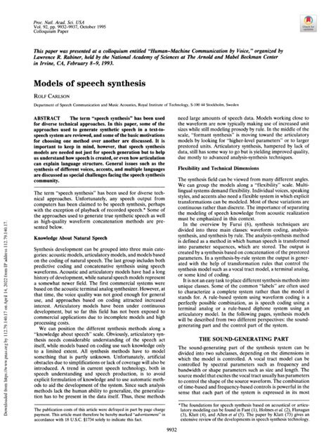 Synthesis: Models of Speech | PDF | Speech Synthesis | Human Voice