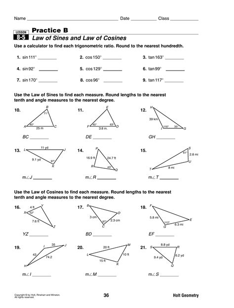 Law Of Sines And Law Of Cosines Worksheets