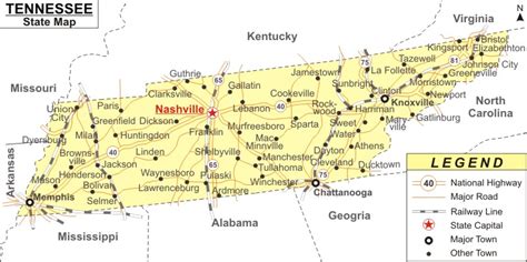 Tennessee Map With Cities And Rivers - Weather Us Map