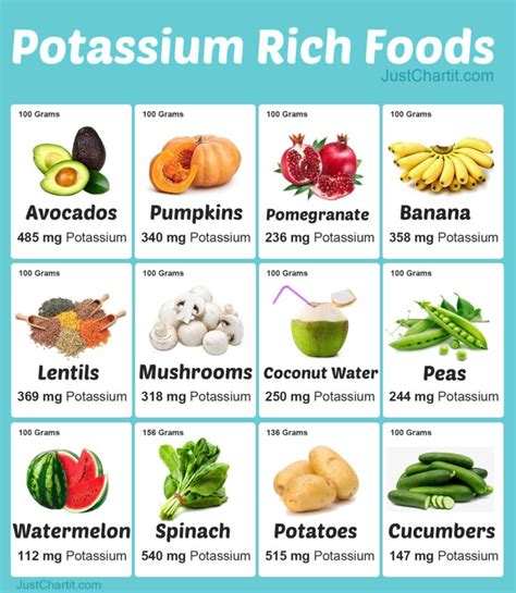 Potassium Rich Foods Chart - Potassium per 100 g