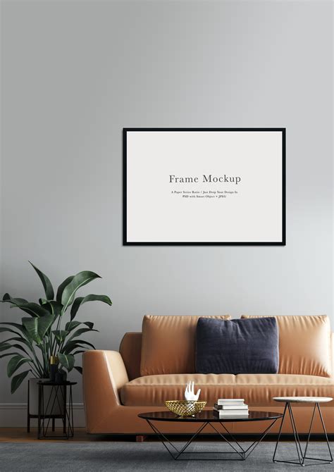 Frame Mockup #363, Black Landscape Frame Mockup, Living Room - FilterGrade