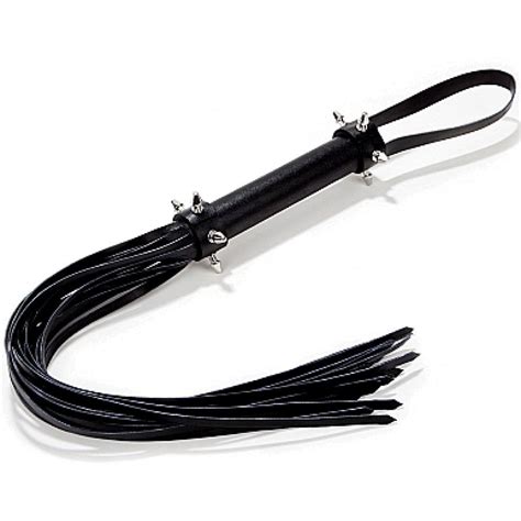 Ouch Spiked Leather Flogger Whip, 21.25", Classic Black - dearlady.us