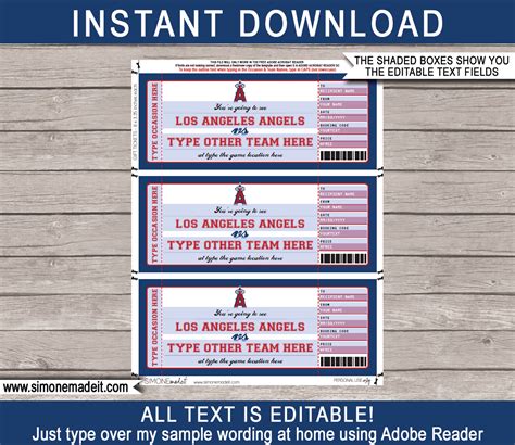 Los Angeles Angels Game Ticket Gift Voucher | Printable Surprise ...