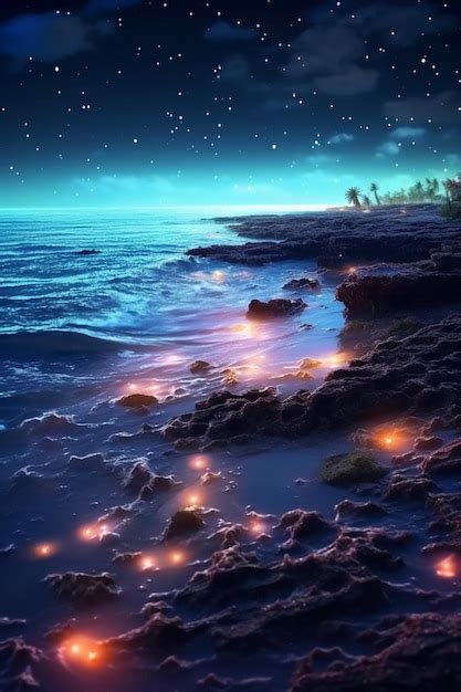 Premium AI Image | The sea and the stars on the night sky