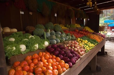 Premium AI Image | View of vegetable stand with colorful and fresh ...