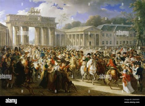 Napoleon entering Berlin in 1806 with the Brandenburg Gate in the ...