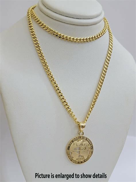 Real 10kt Gold Cuban Link Chain Pendant Set 26" 3.5mm Necklace World ...