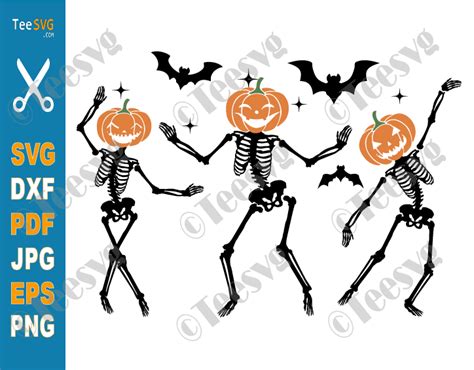 Skeleton Halloween CLIPART | Dancing Skeletons PNG SVG | Pumpkin Head ...