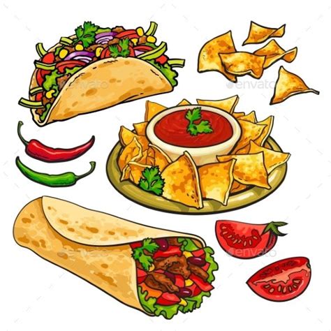 Set Of Traditional Mexican Food - Burrito, Taco | Traditional mexican ...