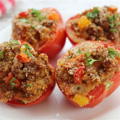 Ground Pork Stuffed Baked Tomatoes - Life Love Liz