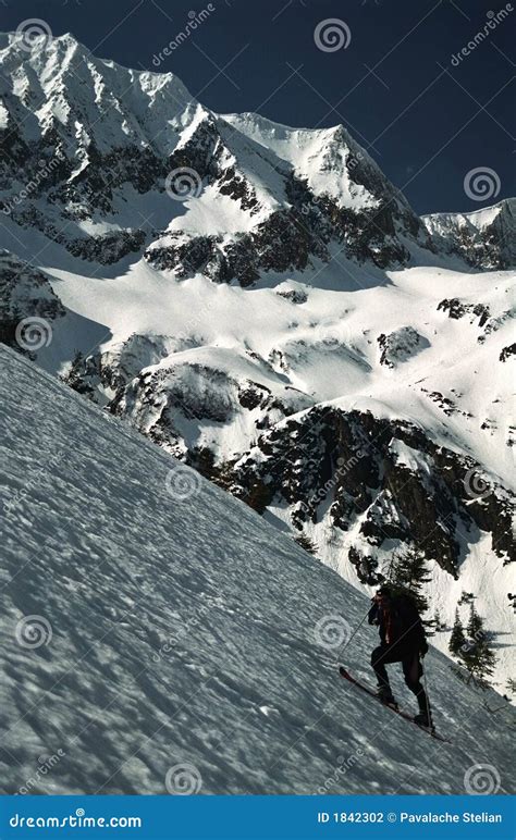 Fagaras Mountains Skier stock photo. Image of europe, hiking - 1842302