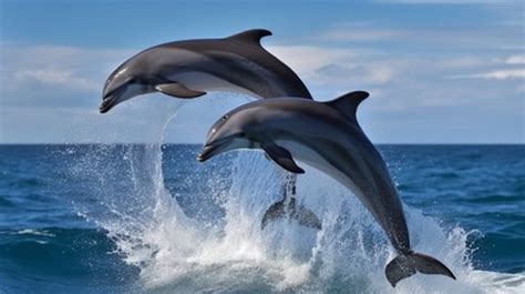 Fondo Dos Delfines Saltando Y Respirando En El Océano Fondo, Delfines ...