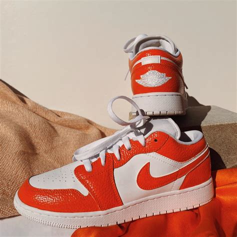 Custom orange Jordan 1 lows in the style of the... - Depop