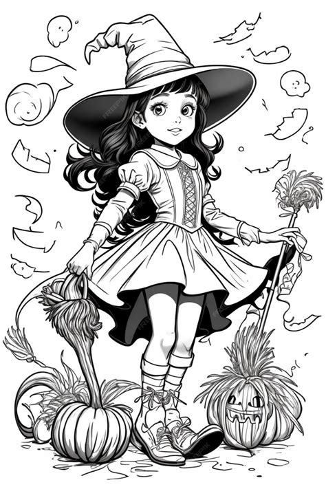 Premium AI Image | Halloween outline art for kids coloring book page