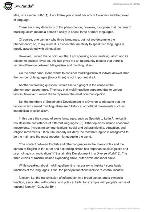 Multilingualism and Identity - 1523 Words | Essay Example