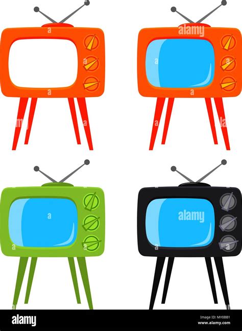 Colorful cartoon retro tv on high stand set Stock Vector Image & Art ...