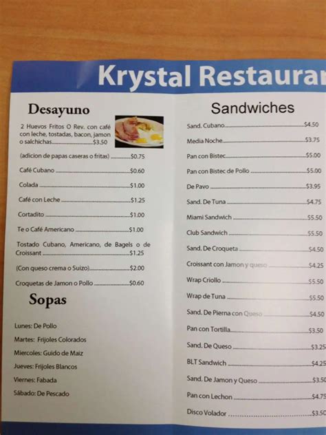 Krystal Restaurant-Cafe Menu, Menu for Krystal Restaurant-Cafe, Hialeah ...