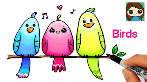 SUPER EASY How to Draw Birds Cute - YouTube