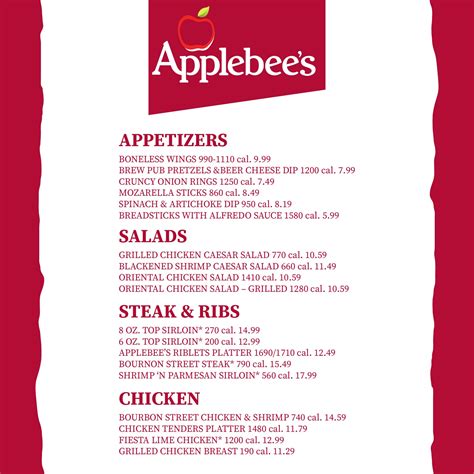 Applebee's Menu With Price - 10 Free PDF Printables | Printablee