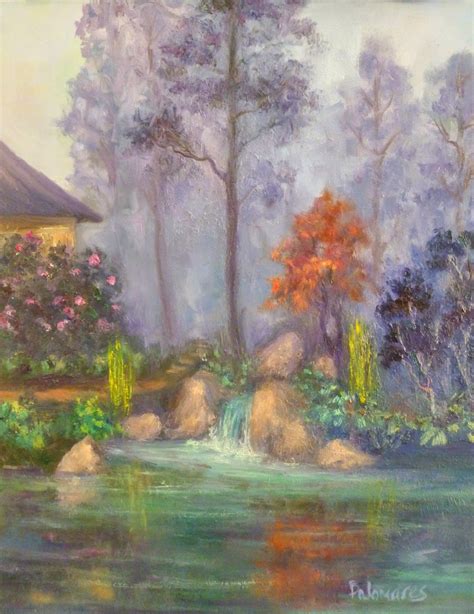 Original Japanese Garden Zen Landscape Oil Painting