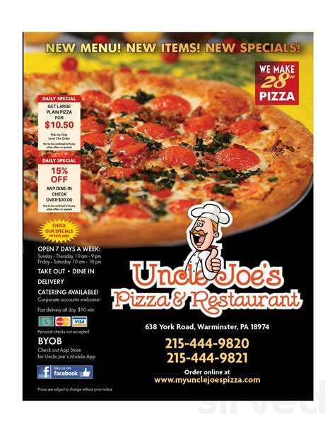 Uncle Joe's Pizza menu in Warminster, Pennsylvania, USA