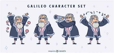 Galileo Galilei Cartoon Character Set Vector Download