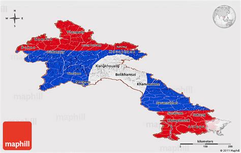 Flag Panoramic Map of Laos