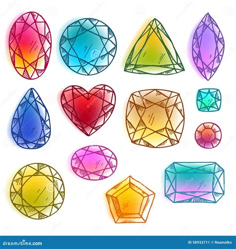 Colorful Hand Drawn Gemstones Vector Illustration Stock Vector ...