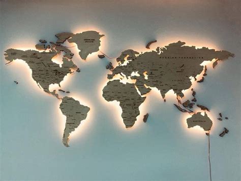 World Map Light Wood Wall Decor Large Travel LED Map - Etsy | World map ...