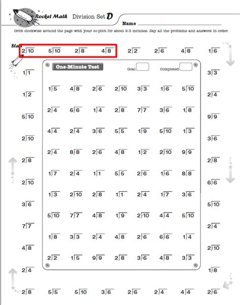 Division 0 through 9s Learning Track - Rocket Math - Worksheets Library