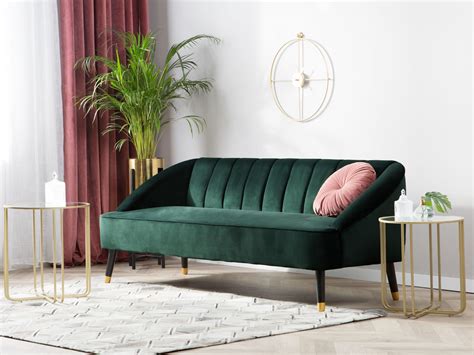 3 Seater Velvet Sofa Emerald Green ALSVAG | Beliani.co.uk