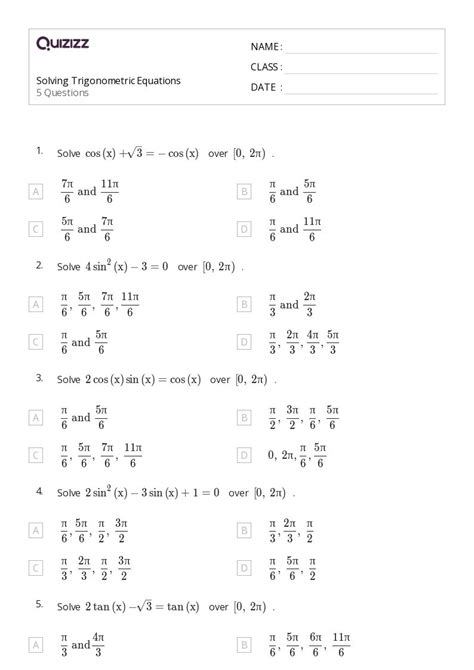 50+ trigonometric equations worksheets for 9th Class on Quizizz | Free ...