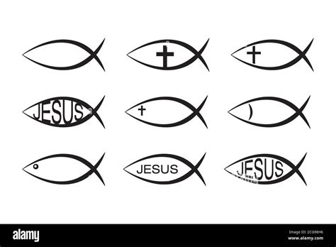 Set of Jesus Fish icons, Christian Ichthys Fish symbol icon Stock ...