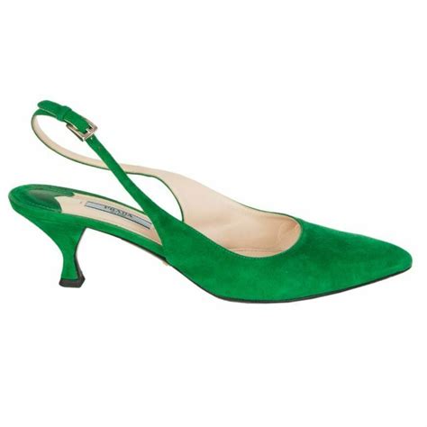 56908 auth PRADA Kelly green suede leather Slingbacks Pumps Shoes 40.5 ...