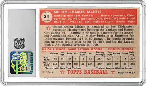 CSG awards high grade to another beautiful 1952 Topps Mickey Mantle ...