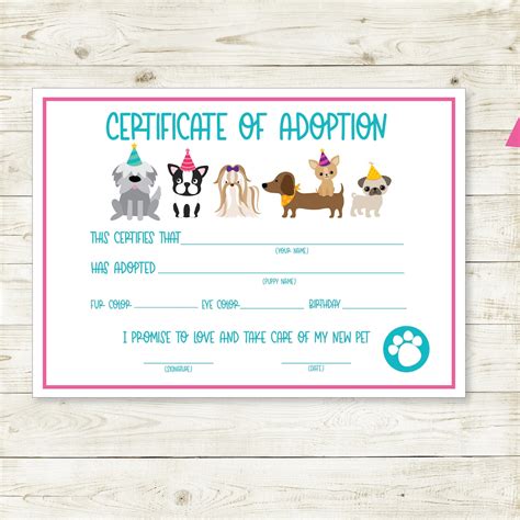 Printable Dog Adoption Certificate